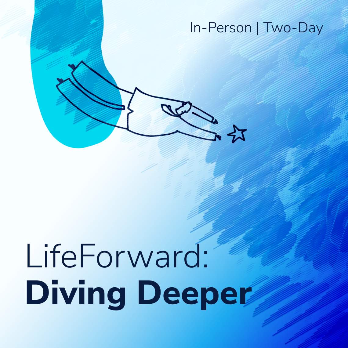 A playful sketch of a person diving into the deep blue, chasing a star